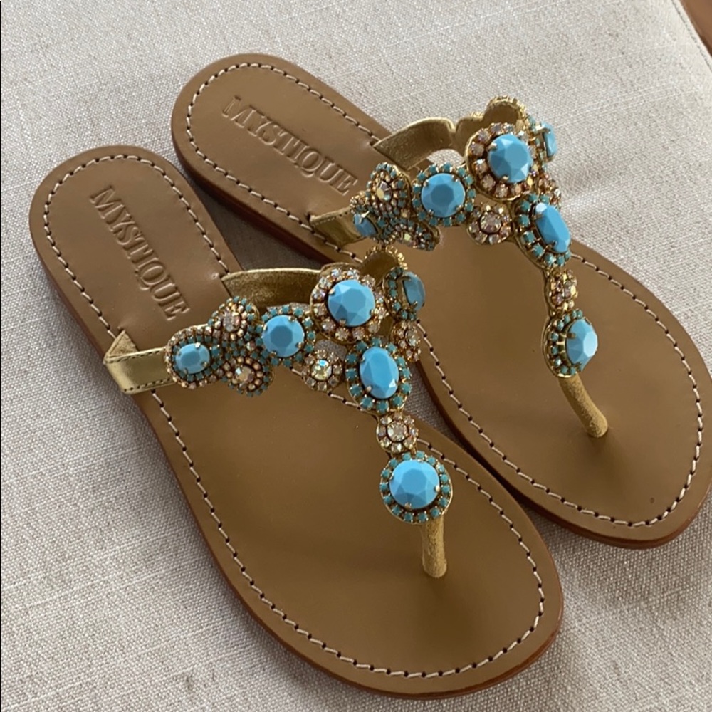 Mystique turquoise jeweled sandals